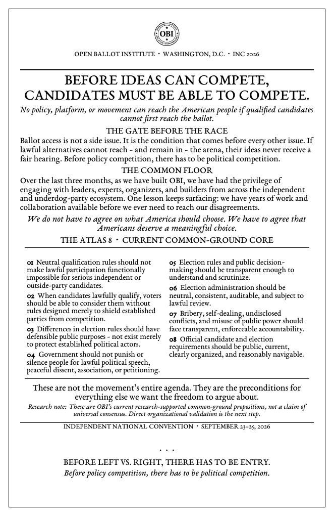 Full-page preview of OBI's INC 2026 civic pamphlet Common Ground Atlas page